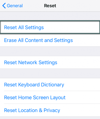 reset all settings in general