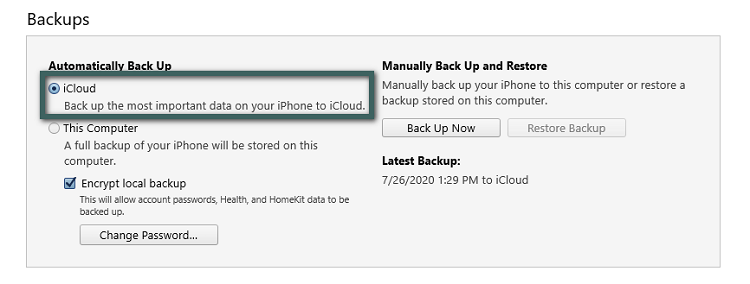 Select iCloud in iTunes 2