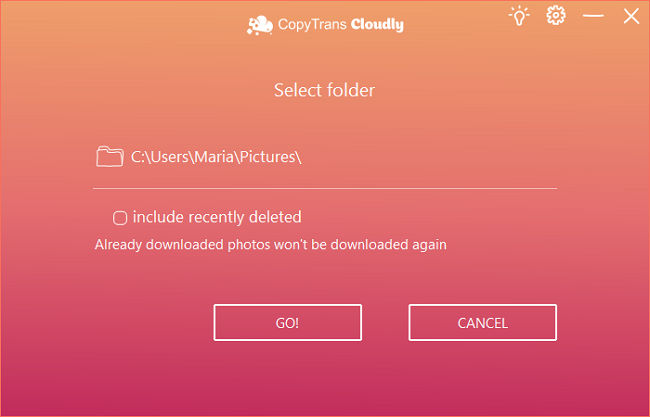 select the folder to download your photos with CopyTrans Cloudly