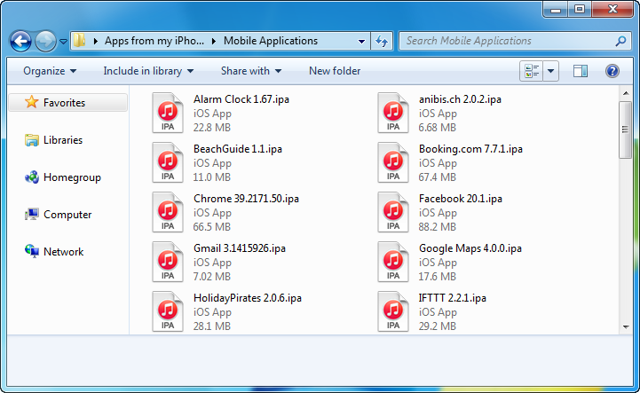 ipa app files backed up on pc