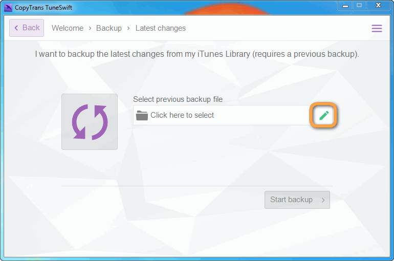 browse for tsw backup file with tuneswift