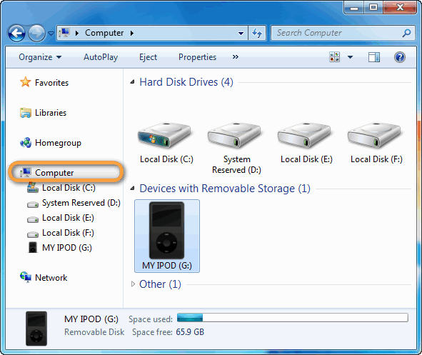computer drives view on windows 7