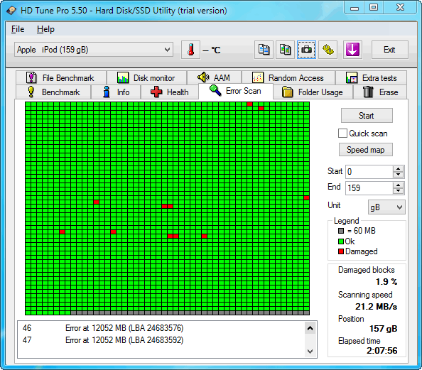 hd tune window with scan results