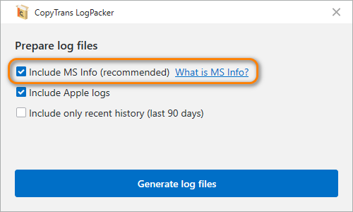 ms info included into log files