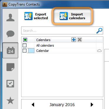 import calendar button in main program window