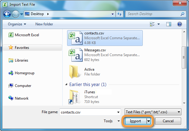 import csv file to excel