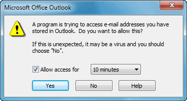 outlook access prompt window