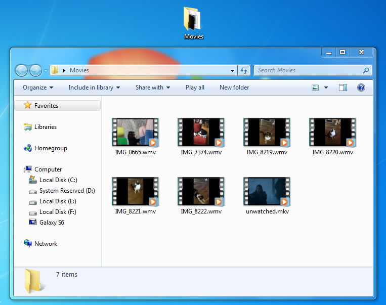 android movie files in windows explorer