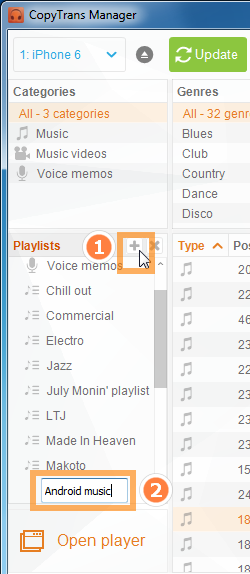 create new iphone playlist in copytrans manager