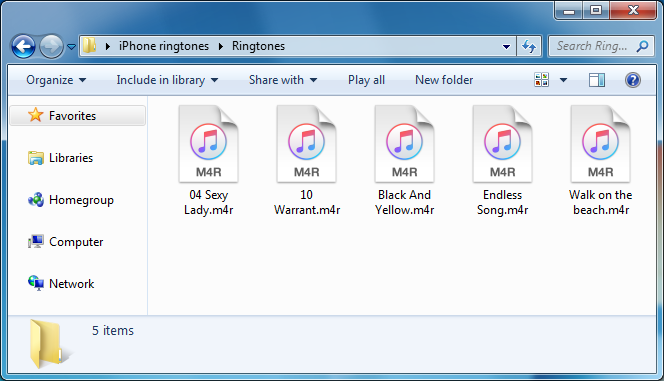 Windows PC での m4r フォーマットの着信音ファイル