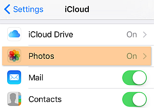 photos settings under icloud on ios 9