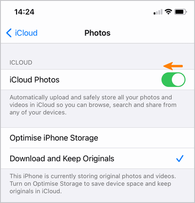 disable iCloud Photos on iPhone