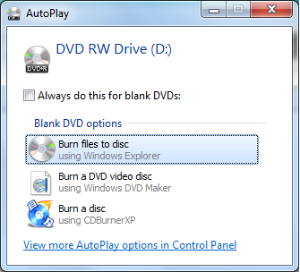 how to burn cds in windows autoplay