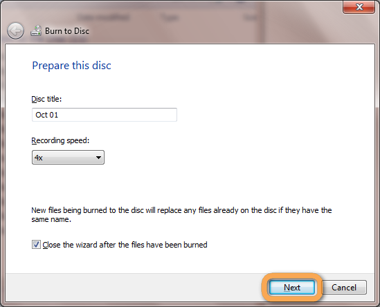 windows burn disc wizard