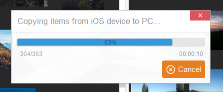 Transfer of iPad photos to PC in progress