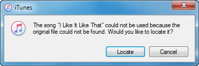 locate missing itunes music