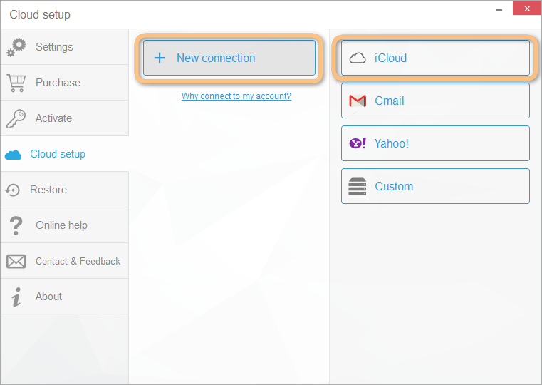 Cloud connect window new connection