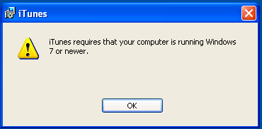 iTunes requires that your computer is running Windows 7