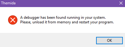 A debugger has been found running on your system