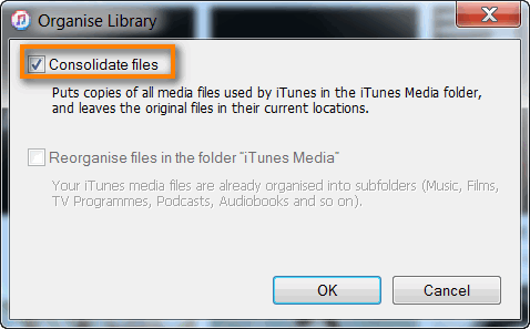 Check the box against "Consolidate files"