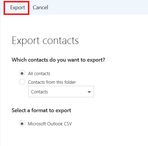 export outlook contacts to PC