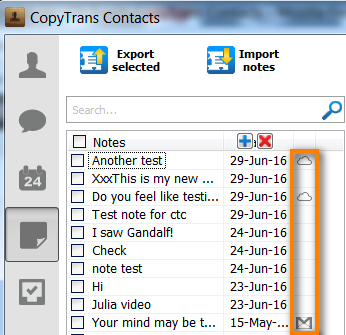 icloud notes in copytrans contacts