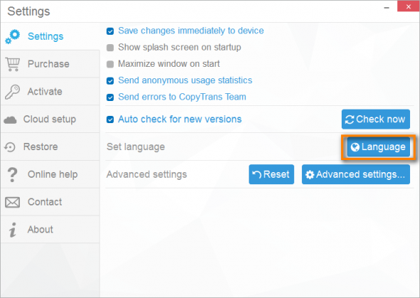 Select "Language"