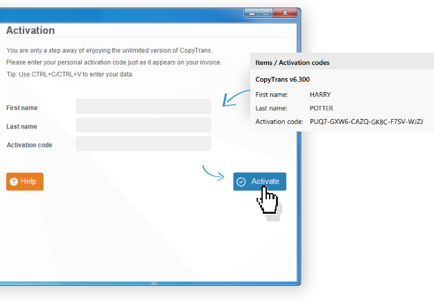 copy paste activation details for copytrans