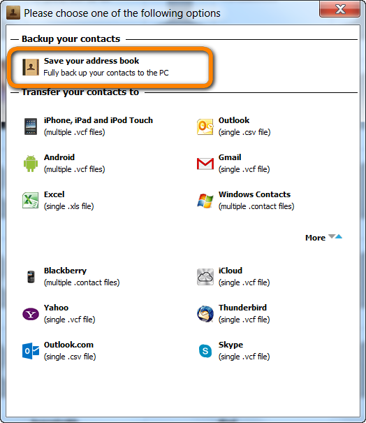 Save your iPhone contacts to your PC