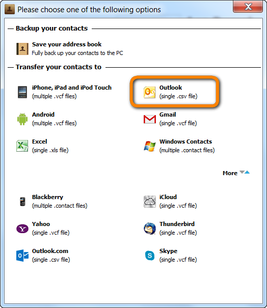 Transfer your iPhone contacts to Outlook