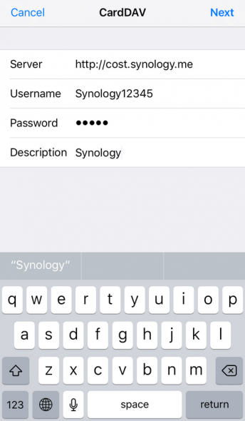 Set up your iOS device for use with Synology CardDAV