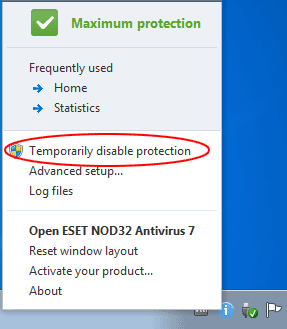 Temporarily disable antivirus protection