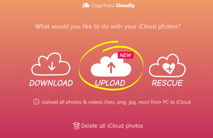 CopyTrans Cloudly upload button