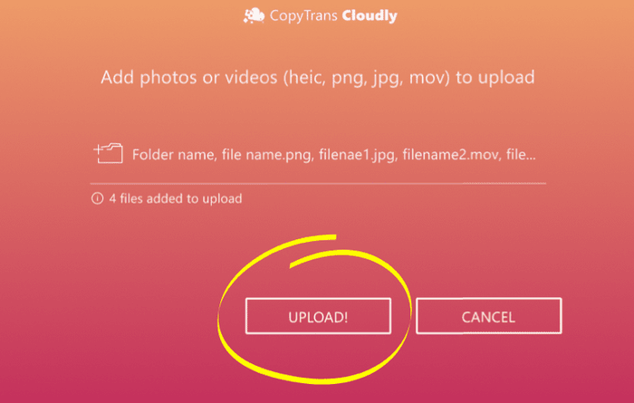 CopyTrnas Cloudly upload confirmation