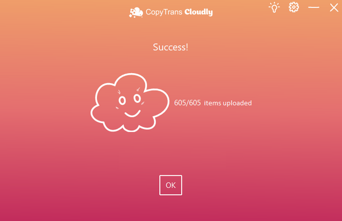 CopyTrans Cloudly upload success