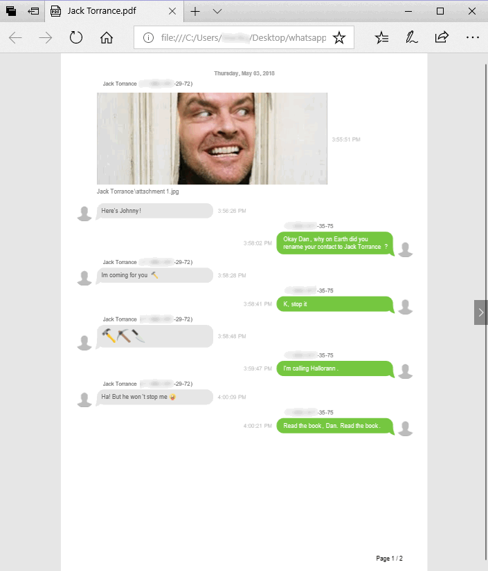 Export WhatsApp chat to computer and print it