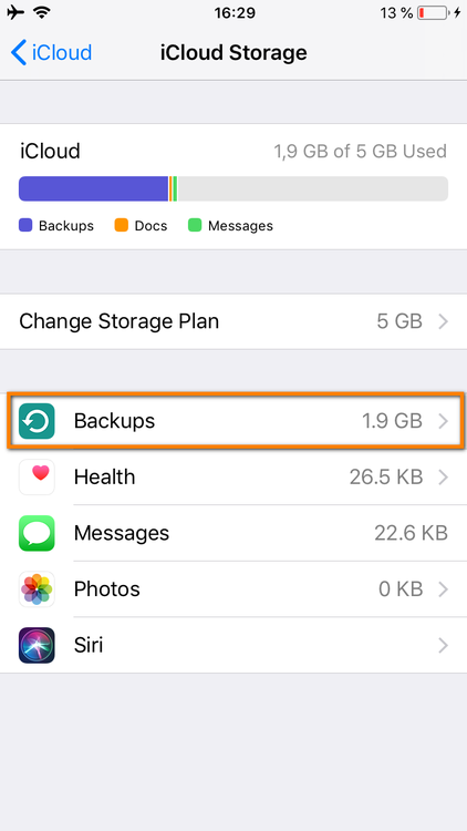 Tap on Backups