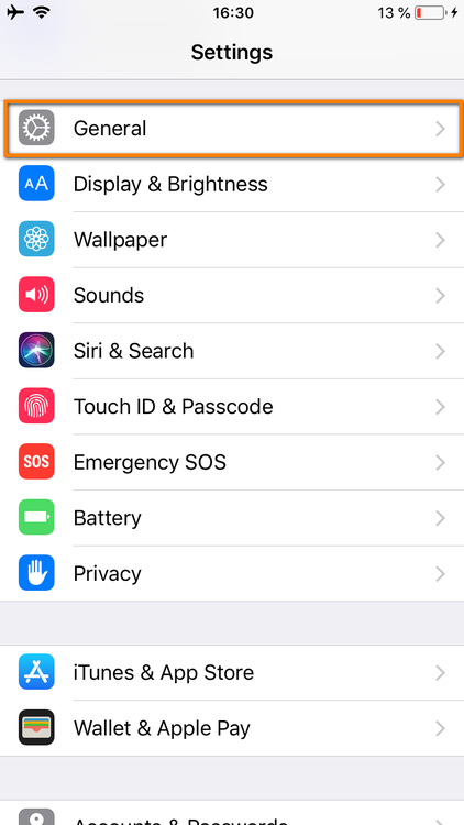 Go to the Settings menu on iphone
