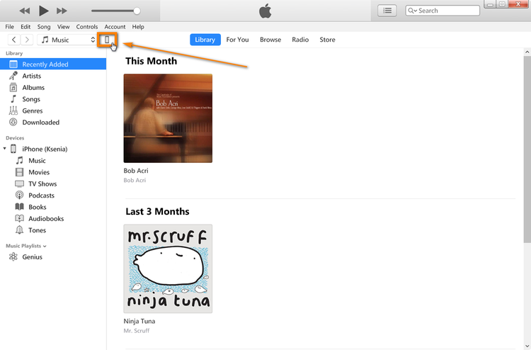 Click on the phone icon in iTunes
