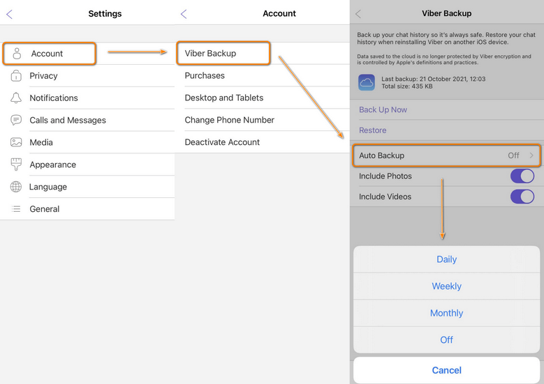 set up viber backup in settings