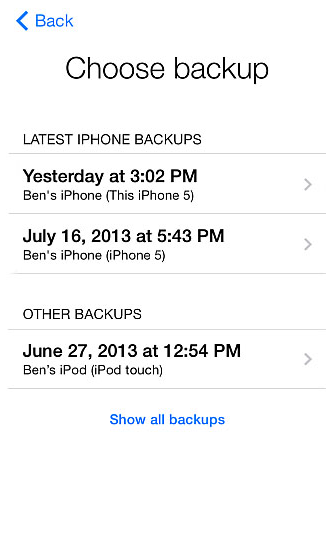 Choose the backup that contains the deletes photos from iPhone