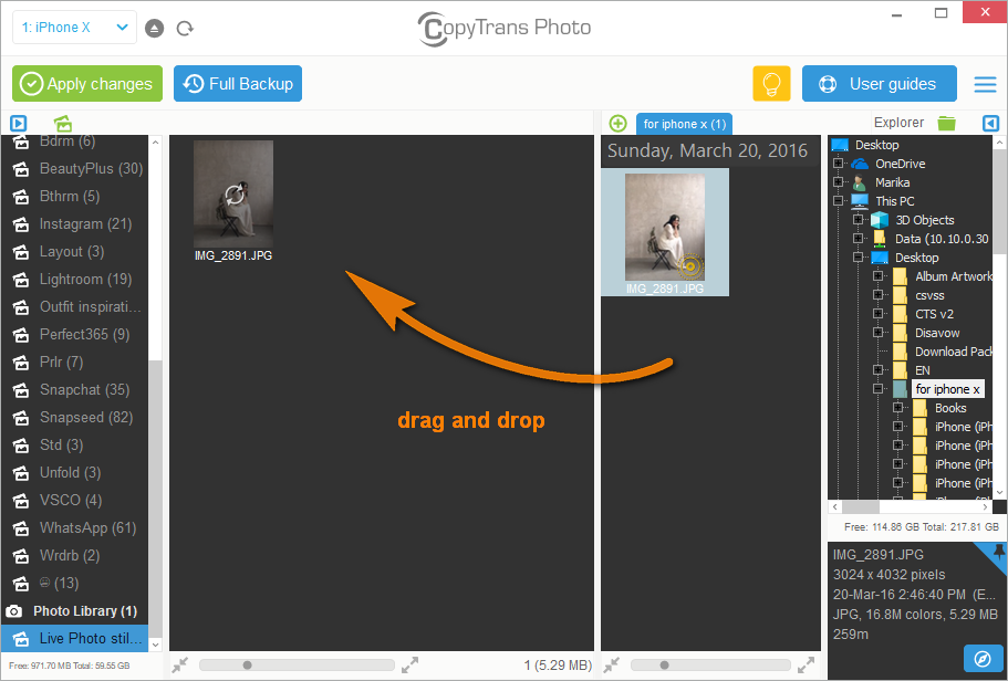 Create a new album and transfer the Live Photo from right to left