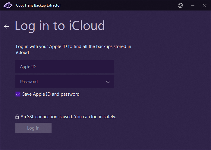 Enter Apple ID and password to access iCloud backups