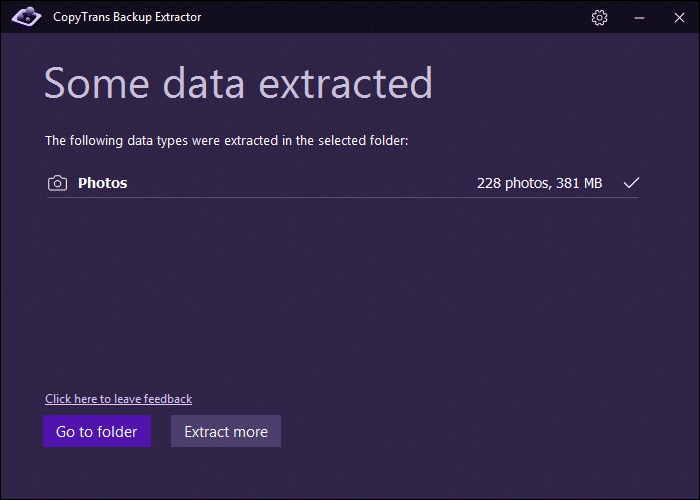 Data extraction finished screen