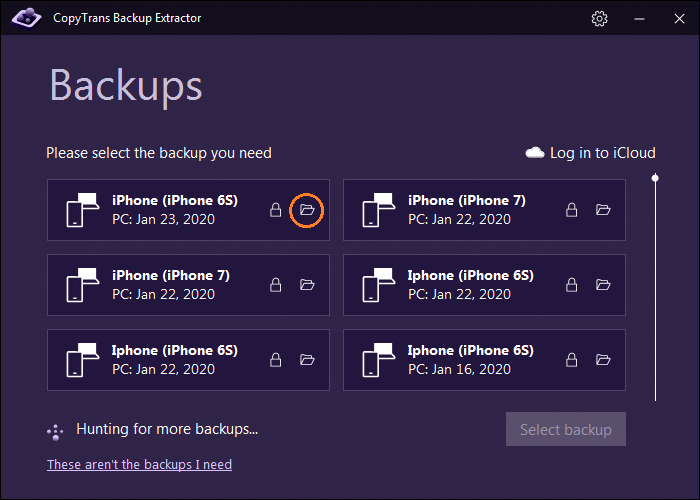 View the backup in folder