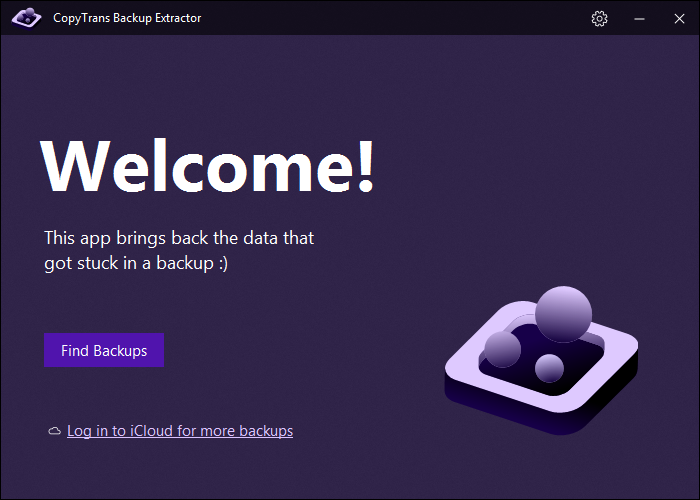 CopyTrans Backup Extractor Welcome Screen