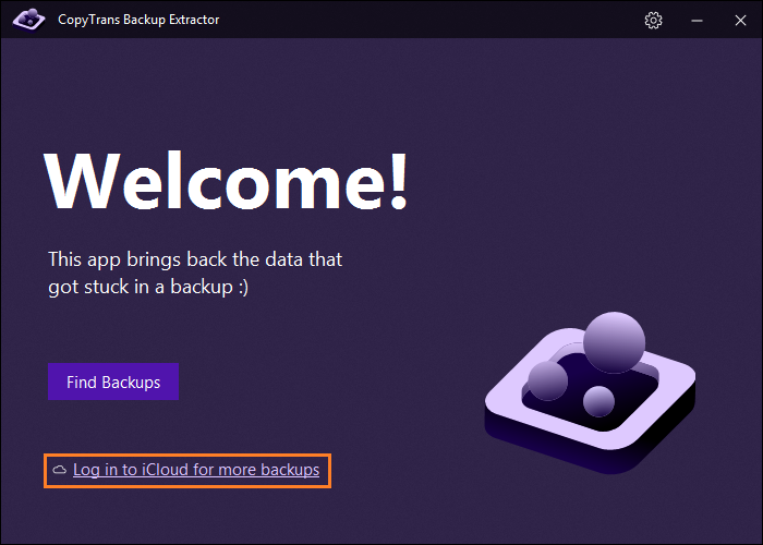 Log in to iCloud with CopyTrans Backup Extractor