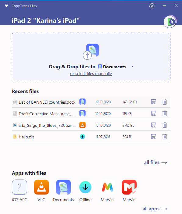 select ipad ebook reader app with copytrans filey