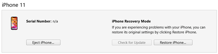 iTunes DFU iPhone restore button