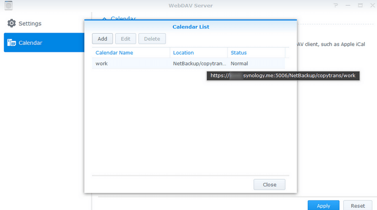 Configure CalDav NAS synology